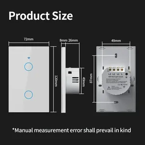 Interruttore da Parete Smart Tuya 1/2/3/4 GANG con Pannello Touch in Vetro, Wi-Fi+RF+BLE, Standard USA, Supporta il Controllo Remoto tramite App, 220V - Product Image 6