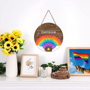 Letrero de Pared de Madera con Diseño Circular de Arcoíris, Decoración de Bienvenida para el Aula, Regreso a Clases, Madera Contrachapada de Álamo, Estilo Rústico - Product Image 2