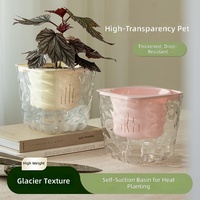 Pot de fleurs carré transparent auto-arrosant en plastique avec trou de drainage, texture pierre givrée, 12 pouces, grand diamètre supérieur de 10 cm
