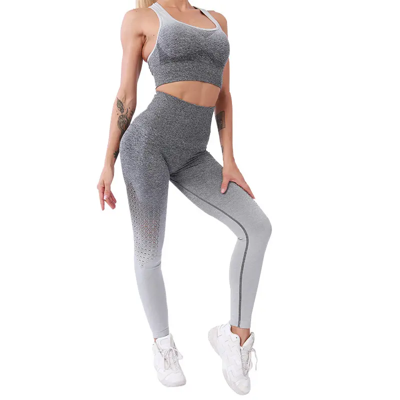 JSMANA Fashion Design Butt Lifting High Waist Recycled 2 Piece Seamless Sport Ribbed Yoga Sets Gym Set Women