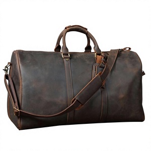 OEM Custom Genuine Leather Vintage Waterproof Travel Duffel <b>Bag</b>-Zipper Closure Adjustable Strap Large Capacity Multifunctional - Product Image 5
