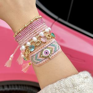 Miyuki moda el yapımı kristal tatlısu inci bilezik bileklik seti 18K altın kaplama bakır nazar boncuk Charm bilezik - Product Image 2