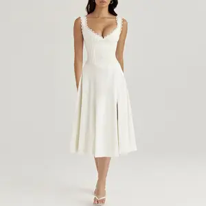 Fashion Backless Bandage Women White Black Vintage Sexy Party Lady Summer Trending Midi-Long Dress