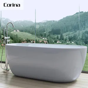 Hot Sale Desain Baru Matt Putih Bathtub Permukaan Padat Mewah Buatan Resin Batu Freestanding Hot Tub