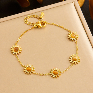 Tiger's Eye Sunflower Jewelry <b>Set</b> Stainless Steel Chain Necklace Earring <b>Bracelet</b> Women's Everyday Wear - Product Image 3