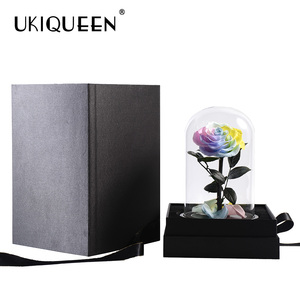UKIQUEEN Venta al por mayor Real Touch Eternal Beauty Beast Rose Flower Recuerdo DE BODA <span class=keywords><strong>Rosas</strong></span> preservadas en cúpula de vidrio con tallo - Product Image 3