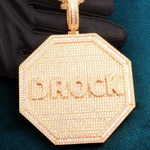 Liontin nama huruf segi enam besar kustom untuk pria kalung Rapper Rock Hip Hop perhiasan Zircon kubik dapat diisi ulang es mati 5A - Product Image 2