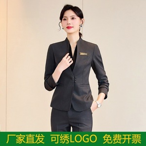 Women's Business Suit Set Long Sleeve V Neck Spring Autumn Hotel Reception Uniform Work Clothes - Product Image 3