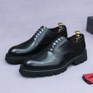 British retro business casual shoes for men, top-grain cowhide business formal shoes with thick sole and high <b>heel</b> - Product Image 5