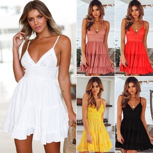 Vestido Midi Sexy de Verano con Encaje, Tirantes en la Cintura, Escote Profundo en V, Sin Mangas, Vestido Mini de Playa, Vestido de Verano, Tallas S-2XL - Product Image 1
