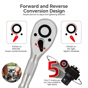 72 Tooth Short Handle Ratchet Wrench Set 1/2 In Chrome Vanadium Steel 3 Piece Auto Repair Tool With Hard Case - Product Image 5