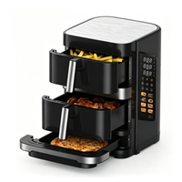 Friteuse à air à double panier, 3 zones indépendantes avec commandes séparées, 8 programmes prédéfinis, grande capacité, cuisson sans huile, facile à nettoyer