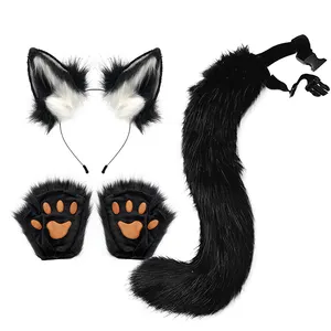 New Style Lolita Party Hair Band Beast Accessories Faux Fur Cat Fox Ears Headband And Tail Set