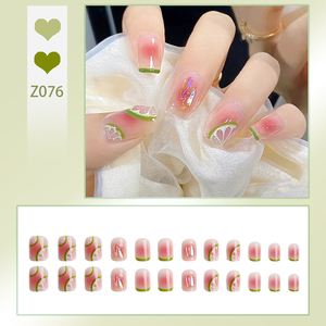 Faux Ongles Courts Carrés Effet Press-On Vert French Manucure Réutilisables à Coller en ABS – <span class=keywords><strong>24</strong></span> Pièces pour Doigts - Product Image 4