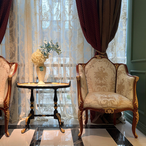 Sillón de lectura y ocio de madera noble, tapizado de felpa con tapicería de <span class=keywords><strong>damasco</strong></span>, con decoración dorada elaborada y tallada, estilo tradicional para salón de mansión - Product Image 3