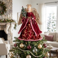 Vintage Burgunderrote Samt-Engelsfigur Großhandel Kleine Religiöse Weihnachtsbaum-Ornamente Puppe