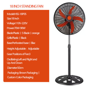 18 inch đứng <span class=keywords><strong>fan</strong></span> 3 tốc độ mạnh mẽ chất lượng cao động cơ đen nhựa grills <span class=keywords><strong>5</strong></span> lưỡi dao động đứng Quạt điện - Product Image 2