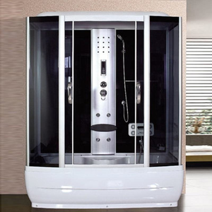 Cabine <span class=keywords><strong>de</strong></span> <span class=keywords><strong>douche</strong></span> à vapeur moderne <span class=keywords><strong>de</strong></span> luxe <span class=keywords><strong>en</strong></span> aluminium noir avec glissières <span class=keywords><strong>en</strong></span> verre trempé, LED, hydromassage et baignoire intégrée - Product Image 6