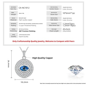 Marquise Cut 6*10mm Blue Zircon Round Disc Pendant Necklaces Vintage Classic 14k Gold Filled Copper Evil Eye Jewelry Handmade - Product Image 2
