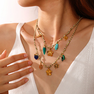 Conjunto de Collares en Capas con Colgante de Flor de Cactus en Aleación de Zinc, Joyería para Mujer, Accesorios de Moda, Diseño Multielemento - Product Image 1