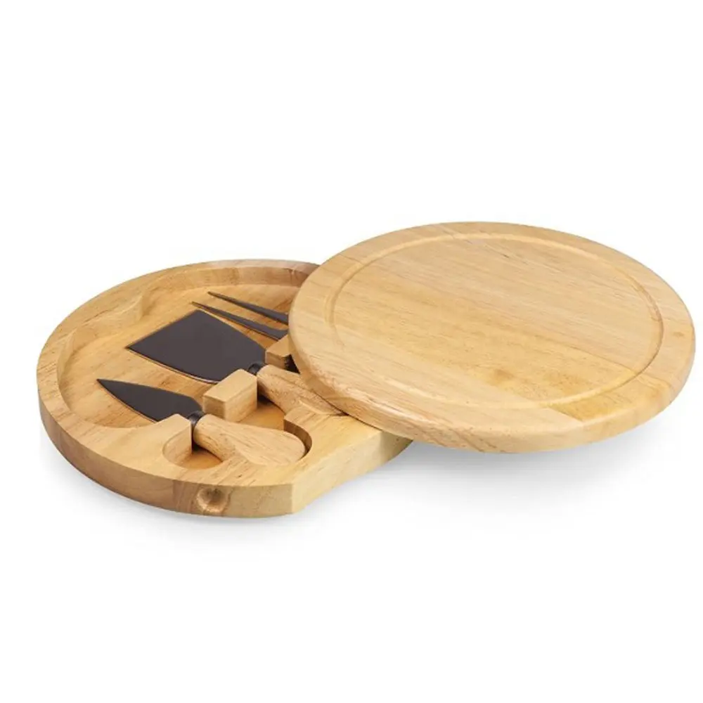 Mini tabla de corte redonda de madera de haya personalizada, para servir queso con ranura de zumo, 2020