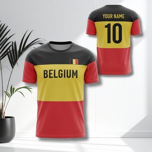 Maglia da Calcio Ispirata al Belgio Personalizzabile con Nome e Numero Rossa Gialla Nera per Tifosi - Product Image 1