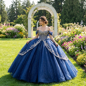 Dy5926 Magnifique robe de bal en mousseline de soie pour Quinceañera, robes de fête, appliques, taille naturelle scintillante, antistatique, 100% coton, maxi - Product Image 1