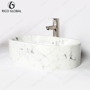 Lavabo sur comptoir en marbre blanc, design ovale moderne, pierre naturelle, poli, pour hôtel et villa - Product Image 2