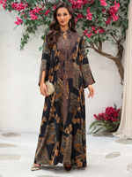 Robe Abaya Kaftan de créateur avec broderie lourde, imprimé ethnique, robe longue élégante, mode islamique modeste, boutique de vêtements, tenue du Ramadan pour femmes