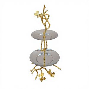 Support à gâteau moderne en métal à 2 niveaux, motif papillon, le plus vendu, écologique, design personnalisable, compatible lave-vaisselle, pour boulangeries et mariages - Product Image 1