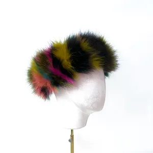Moda all'ingrosso più economico bambino cappello peloso fascia inverno pelliccia arcobaleno colori cappelli per bambini