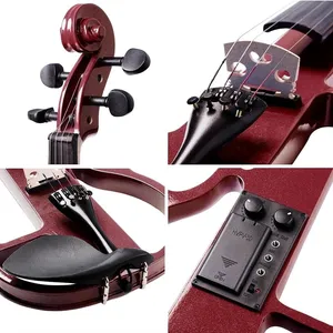 Violín <span class=keywords><strong>El</strong></span>éctrico Silencioso 4/4 <span class=keywords><strong>de</strong></span> Madera Sólida con Preamplificador Activo, Controles <span class=keywords><strong>de</strong></span> Volumen y Tono, Arco y Estuche Protector - Product Image 3