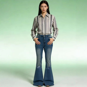 <span class=keywords><strong>Jean</strong></span> en denim évasé taille mi-haute style rétro européen-américain pour femme – Nouveau modèle, élégant, flatteur et polyvalent - Product Image 4