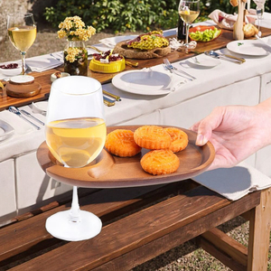 <span class=keywords><strong>Plateau</strong></span> <span class=keywords><strong>de</strong></span> service <span class=keywords><strong>individuel</strong></span> en bois d'acacia pour cocktail au <span class=keywords><strong>fromage</strong></span> et charcuterie Porte-verre intégré Apéritif à vin Bloc à découper divertissant - Product Image 5