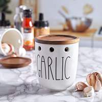 Pot à ail en céramique fait main avec logo personnalisé, décoration de cuisine, organisateur avec couvercle hermétique, compatible lave-vaisselle et sans danger pour les aliments