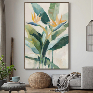 Bán buôn hiện đại đơn giản màu xanh lá cây lá bức tranh tường nghệ thuật khung hình ảnh trang trí nội thất cho phòng khách tùy chỉnh vải in - Product Image 2