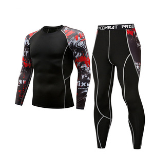 Ensemble de sport de fitness pour homme à haute élasticité, respirant et à séchage rapide, ensemble de boxe, t-shirt + pantalon, anti-usure, compression, équipement d'arts martiaux - Product Image 2