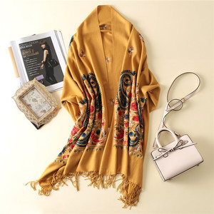 <strong>Indian</strong> <strong>cashmere</strong> <strong>shawls</strong> winter thick tassel scarves solid color embroidered cashew scarf LMLAVEN - Product Image 3