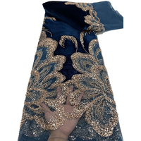 Tissu en dentelle de velours de luxe NI.AI avec perles et sequins, broderie nigériane, tulle africain lourd 2026 pour robe de mariée et de soirée
