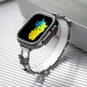 SouljewelFashion <span class=keywords><strong>Bracelet</strong></span> de montre en métal avec papillon en cristal, compatible avec <span class=keywords><strong>Apple</strong></span> <span class=keywords><strong>Watch</strong></span>, <span class=keywords><strong>bracelet</strong></span> élégant pour femme - Product Image 1