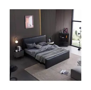 Современная роскошная кровать OEM, черная Современная Белая кожаная кровать размера «King-Size», матровый итальянский дизайн, деревянная спальня