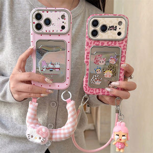 Coque de téléphone portable pour iPhone 17 16 Pro Max avec motif chat KT de dessin animé, miroir, lanière, support Cry baby, sangle mignonne et anneau de maintien - Product Image 2