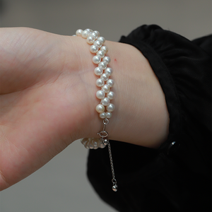 WENCHI Women's Original Design <b>Silver</b> Round Cold Light Freshwater <b>Pearl</b> Beads <b>Bracelet</b> & Bangle - Product Image 3