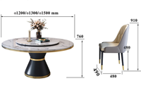 Table à manger circulaire élégante pour 6 personnes avec plateau tournant en marbre, chaises de salle à manger, mobilier haut de gamme
