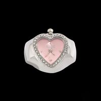 Montre-bague numérique plaquée argent véritable, montre minimaliste, cadran rose, mini montre-bague en acier pour femme