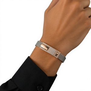 Pulsera Elástica con Cuentas en Tono Oro Rosa, Cristales de Imitación y Diseño Geométrico, Joyería para la Muñeca, Regalo de Boda 0 - Product Image 3