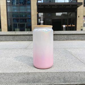 Gobelet vierge de 16 oz pour sublimation, avec paillettes dégradées arc-en-ciel irisées, pour café et soda, avec paille en plastique, pour impression DIY - Product Image 2