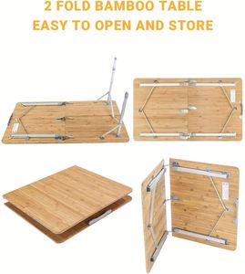 Oversize Environmental Protection Anti-UV Portable Adjustable Legs Bamboo <b>Folding</b> <b>Table</b> Camping Picnic <b>Table</b> Metal - Product Image 4
