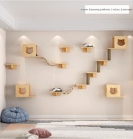 Arbre à chat mural en bois massif avec lit de style capsule spatiale, griffoir, étagère stable et plateforme de saut - Style épuré