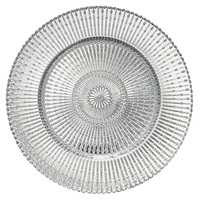 Chargeurs de plaques de verre de fête de mariage de luxe de 13 pouces décoration assiette de chargeur en verre de cristal avec motif à rayures dorées